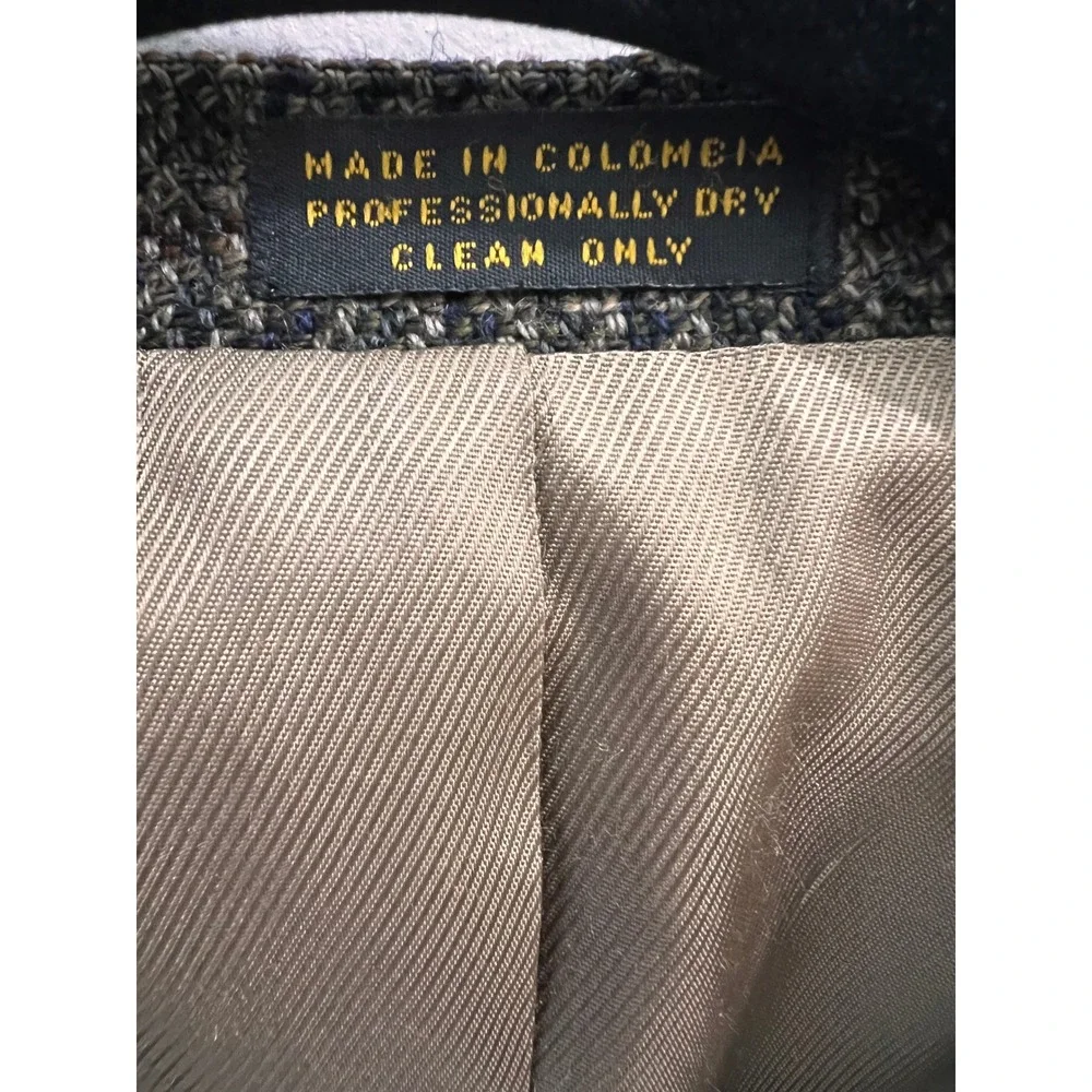 Oscar de la Renta Blazer 100% Wool Academia Houndstooth Sport Coat Brown Tan 41R